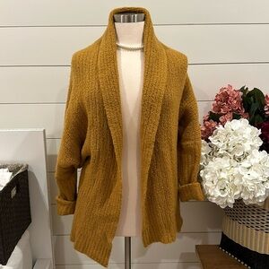 Anthropologie Mustard Open-Front Shawl Collar Cardigan